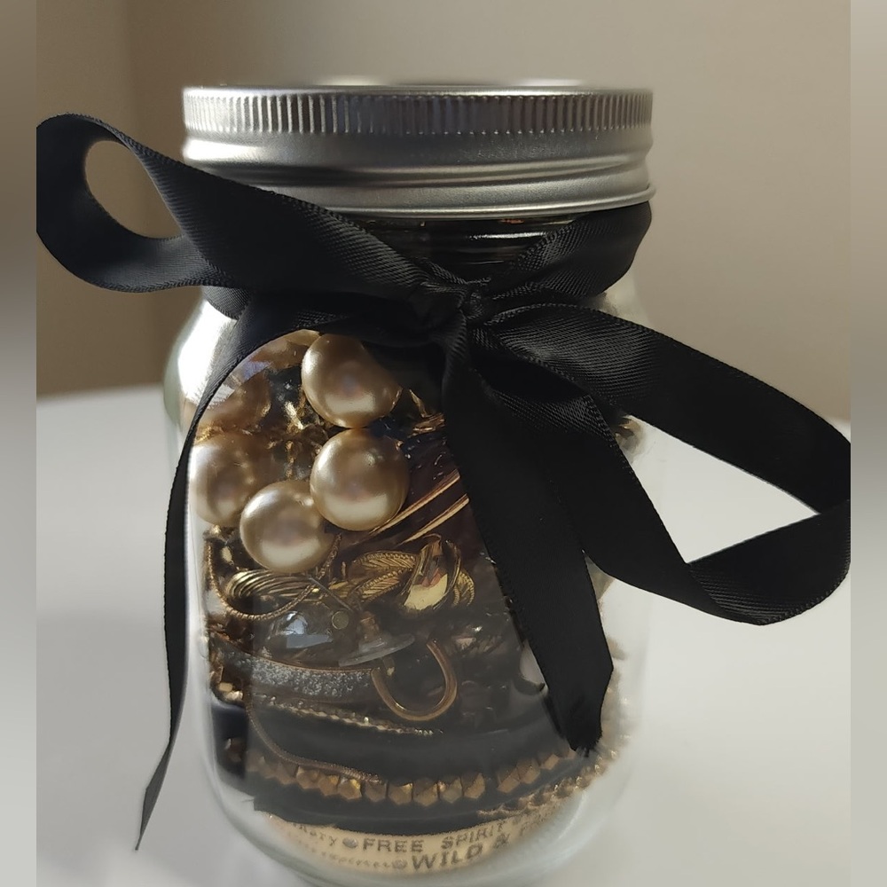 Gold Tone Mystery Jewelry Jar